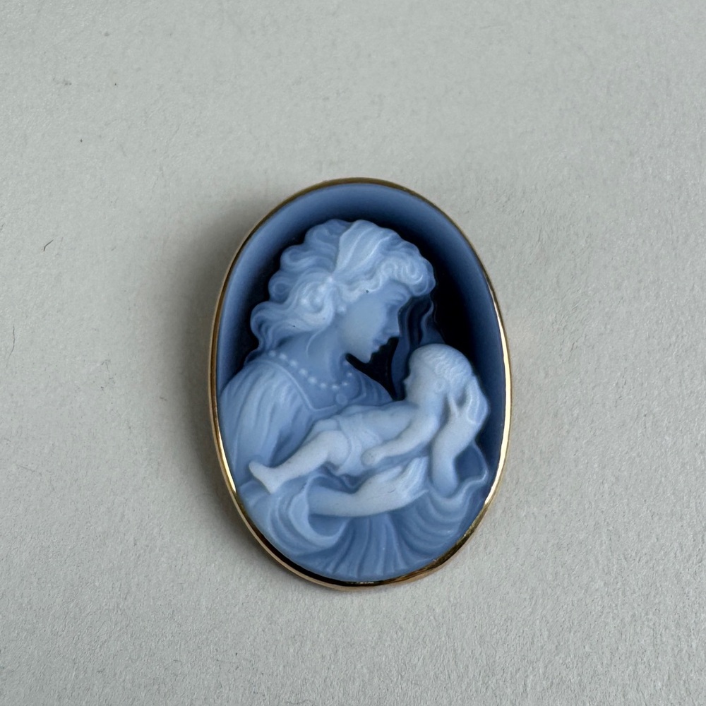 14K Solid Gold Mother & Child Cameo Brooch/Pendant